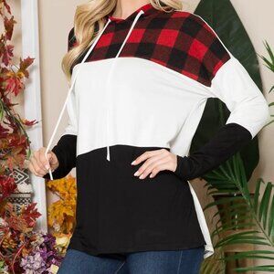 Celeste Size M Red & Black Plaid Color Block Hoodie Light Weight EUC
